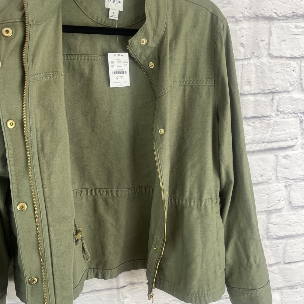 J. Crew NWT Women's 100% Cotton Military Green Utility Preppy Jacket Size Large - Picture 9 of 11
